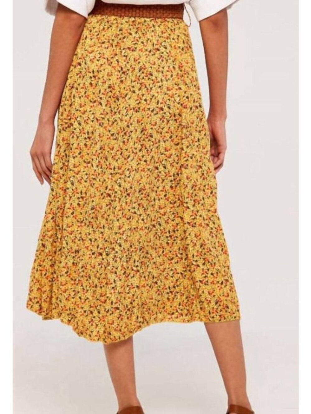Apricot Clothing Yellow Floral Print Midi Skirt Size XS